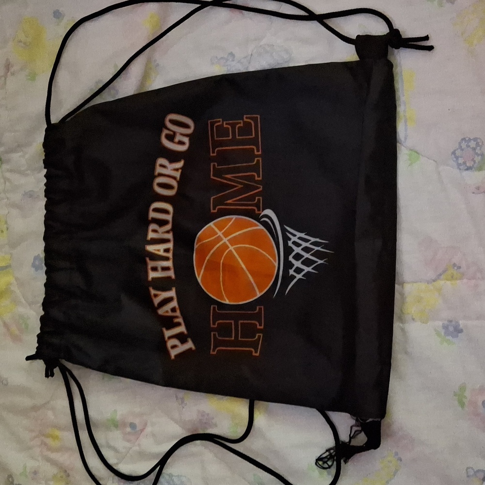 Black Basketball Drawstring Bag